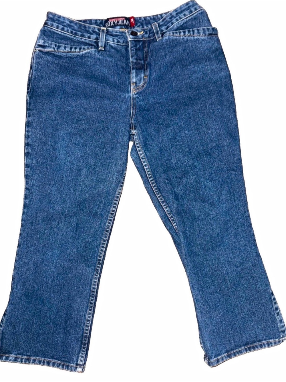 1990s "made in the USA" vintage Quicksilver/Roxy dark wash denim cropped jeans.